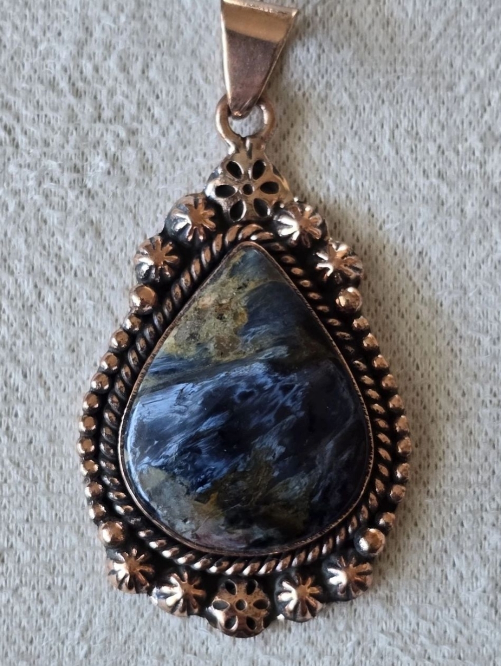 Pietersite Teardrop Pendant In Copper, Southwestern